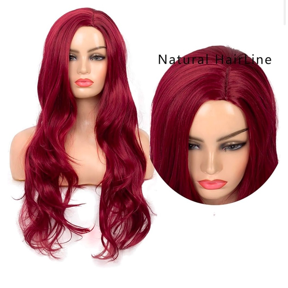 Baruisi Long Curly Wavy Wine Red Wig